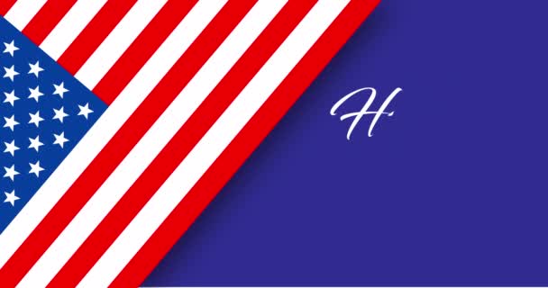 ハッピー レイバー デーアニメのバナーやグリーティングカードに手書き文字 アメリカ国旗を青の背景で表示 — ストック動画