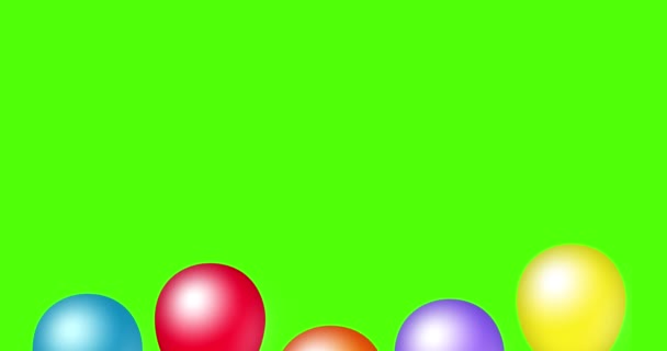 Kleurrijke Ballonnen Met Touw Lucht Animatie Groene Achtergrond — Stockvideo