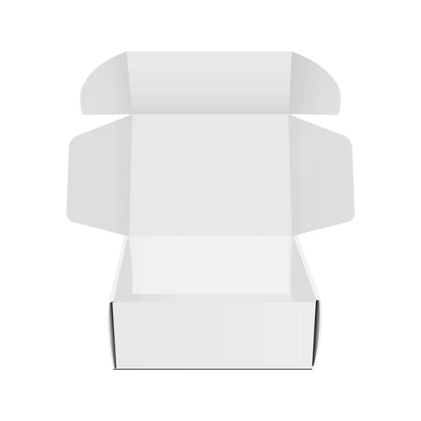 Papírová Čtvercová Krabička Otevřeným Víčkem Izolovaná Bílém Pozadí Pohled Zepředu — Stockový vektor
