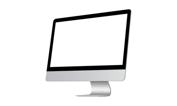 Modern Computer Monitor Blank Screen Isolated White Background Side View — Stock Vector