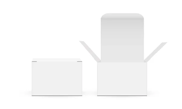 Två Fyrkantiga Kosmetiska Lådor Med Öppet Och Stängt Lock Framifrån — Stock vektor