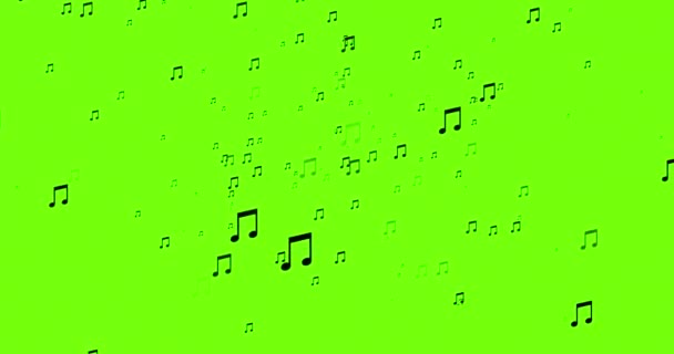 Musical Notes Flying Animation Green Background Animated Concept Streaming Music — Stock Video