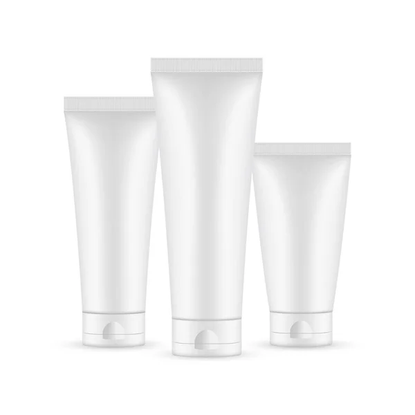 Tubes Cosmétiques Plastique Différentes Tailles Vue Face Isolés Sur Fond — Image vectorielle