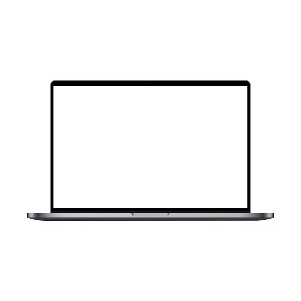 Moderno Mockup Laptop Prata Escuro Isolado Fundo Branco Vista Frontal —  Vetores de Stock