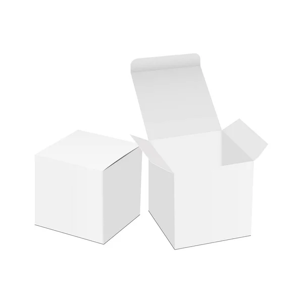 Čtvercové Dárkové Krabice Otevřeným Uzavřeným Víčkem Izolované Bílém Pozadí Vektorová — Stockový vektor