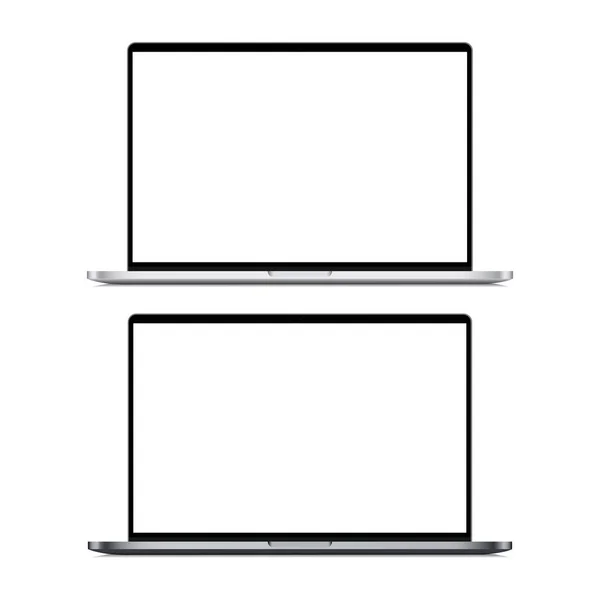 Laptop Prata Prata Escura Mockup Isolado Fundo Branco Ilustração Vetorial —  Vetores de Stock