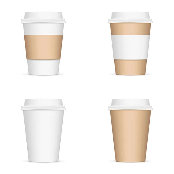 Set Kaffeetassen Aus Papier Isoliert Auf Weißem Hintergrund Vektorillustration — Stockvektor