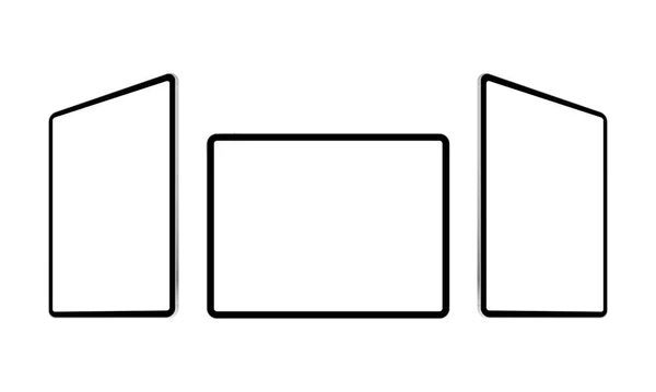 Schwarze Tablet Computer Attrappe Frontansicht Seitenansicht Vektorillustration — Stockvektor