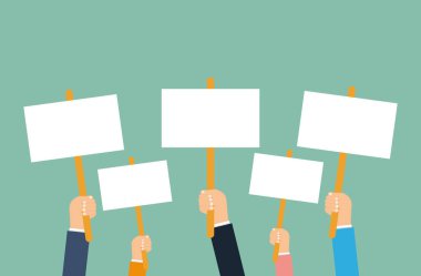 Plaka holding eller vektör. Başkanlık seçimlerinde oy Poster. Oy verme kavramı