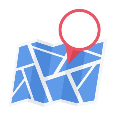 Dünya vektör simge haritası. Haritada nokta. PIN ve mesafe, düz stil Gps navigator