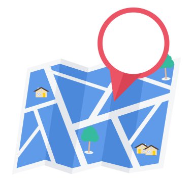 Dünya vektör simge haritası. Haritada nokta. PIN ve mesafe, düz stil Gps navigator