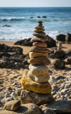 Deniz kıyısındataş piramit