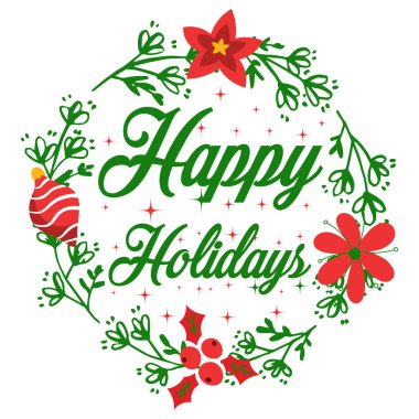 Canlı noktalar, kutsal meyveler ve bayram neşenizi yaymak için mükemmel bir şenlik süsü içeren dairesel bir çelenk tasarımı..