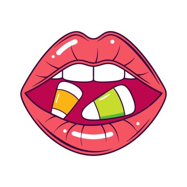 Cadılar bayramını simgeleyen iki mısır parçalı açık kırmızı dudaklar ya da tatlı bir ziyafet