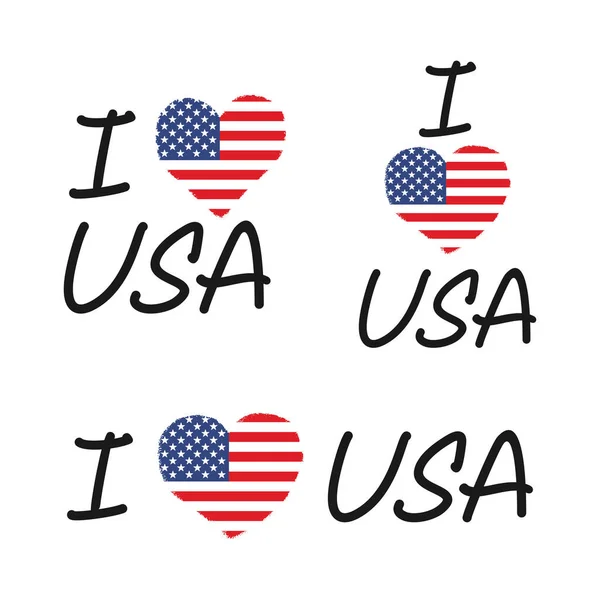 Ich Liebe Die Usa Handschrift Mit Einer Amerikanischen Flagge Herzen — Stockvektor