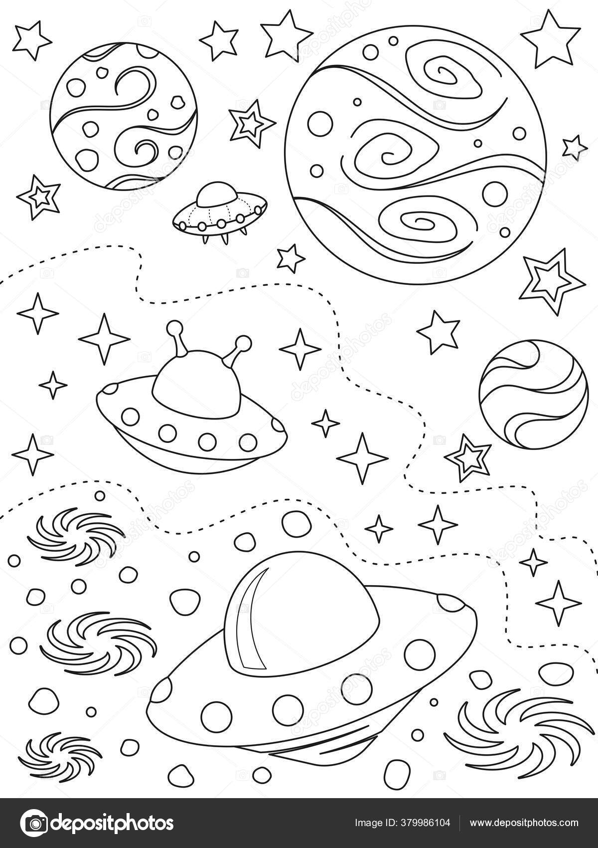 Coloring Page Different Planets Alien Spaceships Nebulae Stars ...