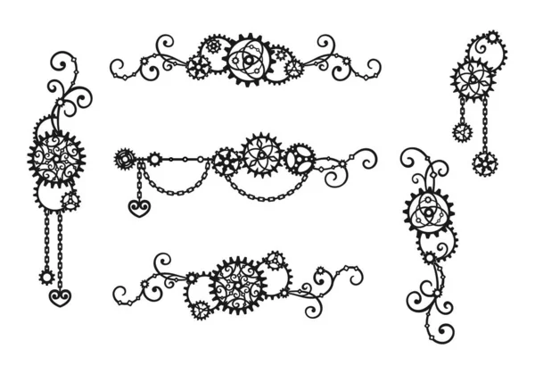 链条和卷曲的边框 Steampunk 一套装饰元素 为时尚的节日贺卡 激光和绘图机切割 矢量设计模板 — 图库矢量图片