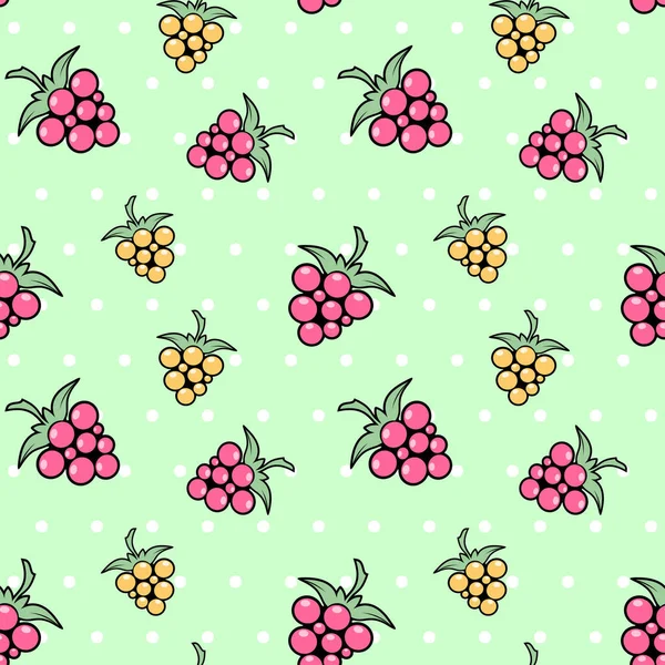 Yellow Pink Berries Green Background White Polka Dots Raspberries Dewberry — Stock Vector