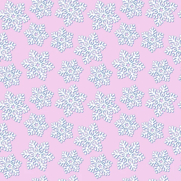 Weiße Schneeflocken Mit Blauem Schatten Auf Rosa Hintergrund Vektor Nahtlose — Stockvektor