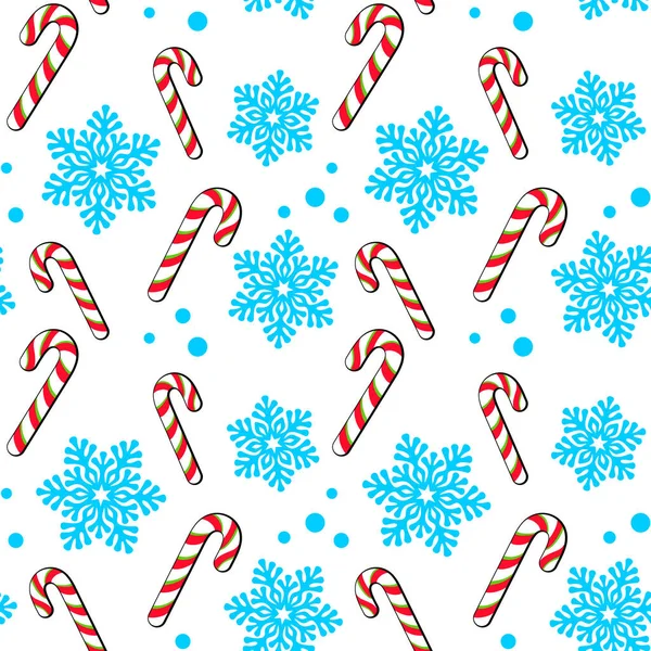 Candy Canes Blue Openwork Snowflakes Small Circles White Background Vector — Stock Vector