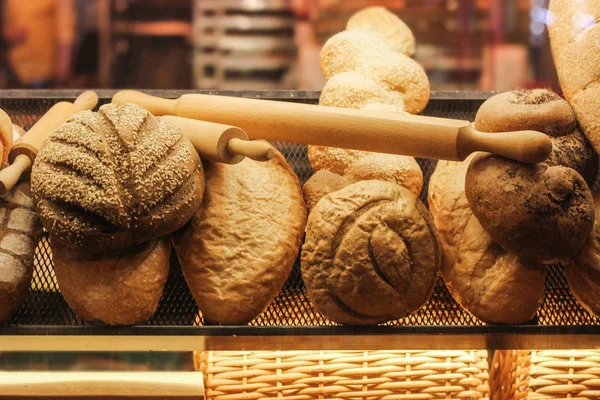 Breads Showcase French Bakery Soft Focus Close View — Stock Photo, Image