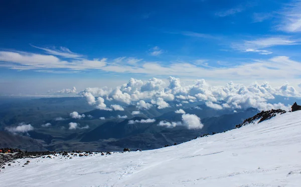 Visa Från Höjd 5000 Meter Från Mount Elbrus Vinterbestigningen Till — Stockfoto