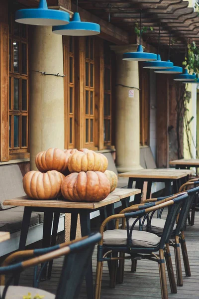 Pumpkins Table Decor Cafe — Stock Photo, Image