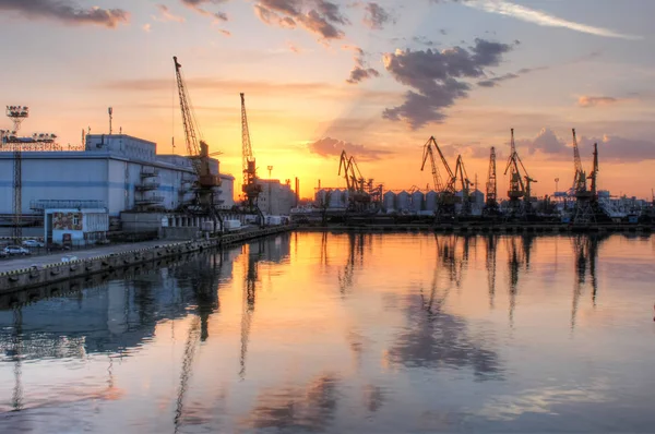 Załadunek Zboża Porcie Wieczorem Panoramiczny Widok Port Żurawi Innych Infrastruktury — Zdjęcie stockowe