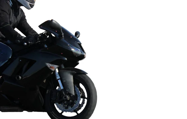 Motorcyclist Black Sport Bike Isolated White Background Copy Space — Stock Photo, Image