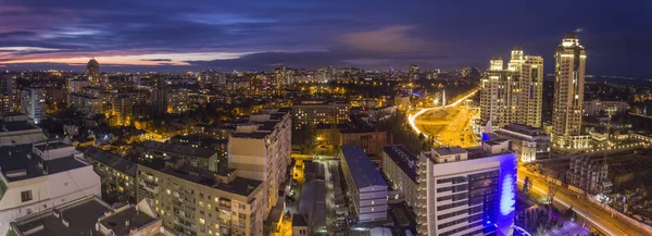 From above night view of Odessa city burning with lights in night time, Ukraine.