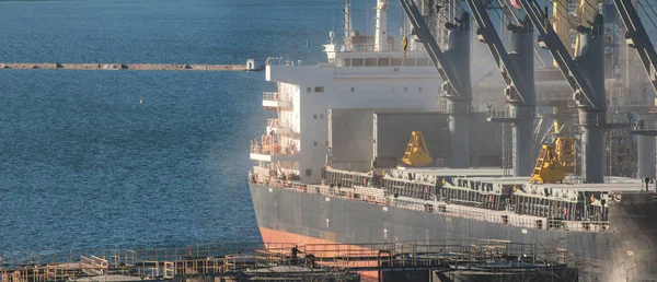 Carregar Cereais Para Navio Porto Vista Panorâmica Navio Guindastes Outras — Fotografia de Stock