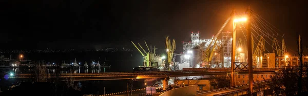 Carregar Cereais Porto Vista Panorâmica Noturna Porto Ponte Rodoviária Navio — Fotografia de Stock