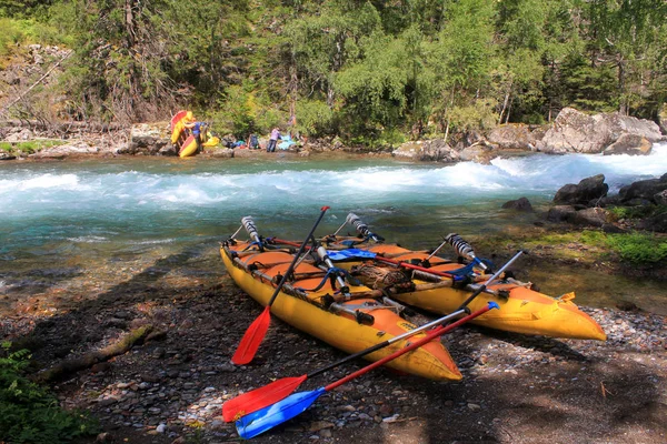 Viaje pela natureza selvagem dos Altai. Florestas de coníferas e o vale do rio de montanha Bashkaus. Paisagem de verão - Ar limpo de Altai e a beleza da Sibéria — Fotografia de Stock