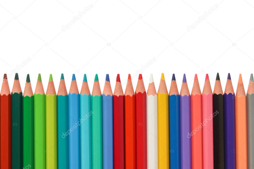 Line color pencils isolated on white background. Close-up