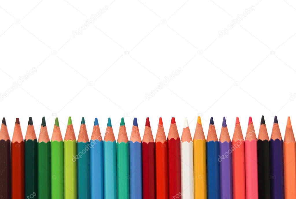 Line color pencils isolated on white background. Close-up