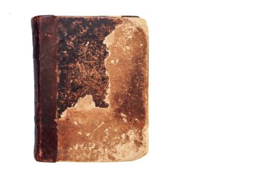 Eski kitap kapağı beyaz arka plan üzerinde izole. Büyük doku, yıpranmış sararmış kağıt.