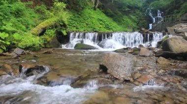 Peten orman ve Guatemala yağmur ormanlarında Semuc Champey şelaleler ve çağlayanlar ve şelaleler ile yağmur ormanları uzun pozlama panorama. Sesler ve büyük tahıl - film altında stilizasyon. Yumuşak odaklama
