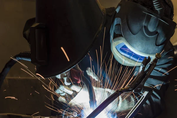 Welder Craftsman Erecting Technical Steel Industrial Steel Welder Factory — Stock Photo, Image