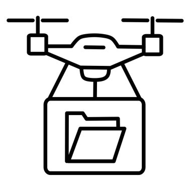 Minimalist vector icon of a drone transporting a folder or document case. Ideal for business logistics, express document delivery, corporate courier services, and futuristic office solutions.