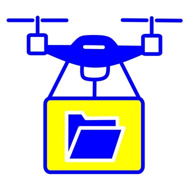 Minimalist vector icon of a drone transporting a folder or document case. Ideal for business logistics, express document delivery, corporate courier services, and futuristic office solutions.