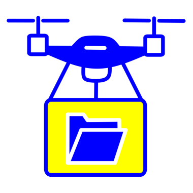 Minimalist vector icon of a drone transporting a folder or document case. Ideal for business logistics, express document delivery, corporate courier services, and futuristic office solutions.