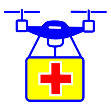 Vector icon of a drone carrying a medical box with a cross symbol. Perfect for illustrating healthcare logistics, emergency medicine delivery, pharmacy services, and futuristic drone technology