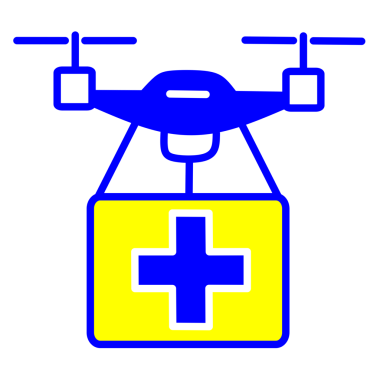 Vector icon of a drone carrying a medical box with a cross symbol. Perfect for illustrating healthcare logistics, emergency medicine delivery, pharmacy services, and futuristic drone technology