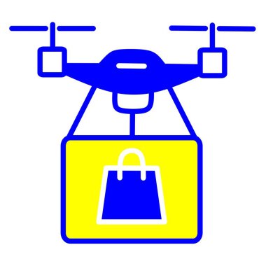 Modern vector illustration of a drone carrying a shopping package. Great for online store icons, e-commerce logistics, futuristic retail delivery, and express shipping concepts.