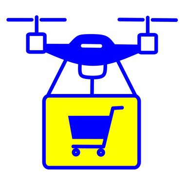 Minimal vector icon of a drone transporting a grocery bag with vegetables. Ideal for supermarket apps, online grocery delivery, food logistics, and futuristic shopping concepts.