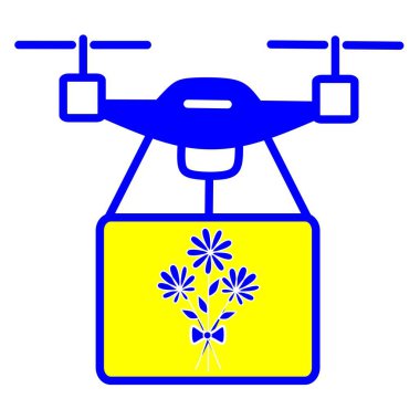 Clean vector icon of a drone carrying a bouquet of flowers. Perfect for online flower shops, romantic deliveries, special occasions, and futuristic gift services.