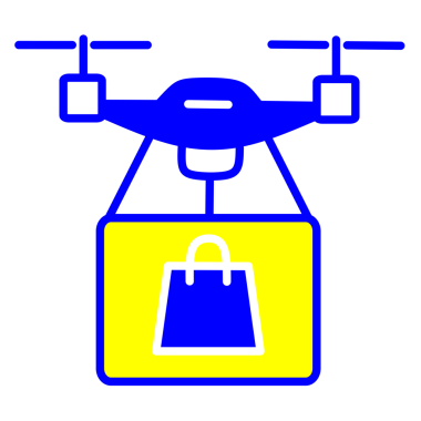 Modern vector illustration of a drone carrying a shopping package. Great for online store icons, e-commerce logistics, futuristic retail delivery, and express shipping concepts.