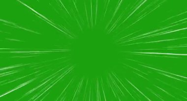 Beyaz hız çizgileri yeşil ekranda izole edildi. Manga, alfa kanallı çizgi roman tarzı hız hatları. Hızlı hareket, anime süper hız görselleştirme, manga çizgi roman animasyonu