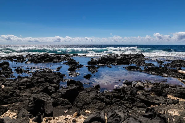 Rocky Shoreline South Point Big Island Hawaii Volcanic Rocks Sand — Stock Photo, Image