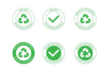 % 100 Geri Dönüşümlü Malzeme Rozet Simgesi Vektör Tasarımı.